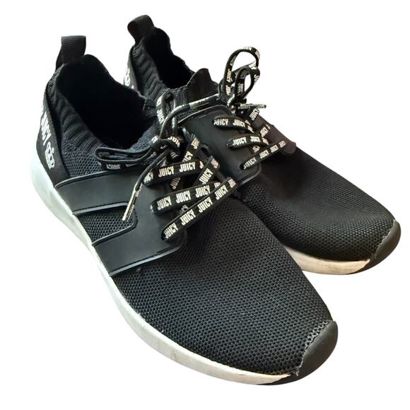Juicy Couture Black Knit Logo Sneakers Size 6.5 - Picture 1 of 5